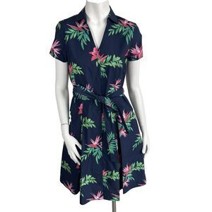 Brooks Brothers Palm Beach Shirt Dress Pleated Belt 2 Navy Pink Resort Summer